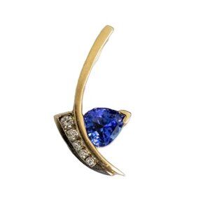 VINTAGE 14 KARAT YELLOW WHITE GOLD TANZANITE DIAMOND NECKLACE SLIDE PENDANT